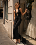 Black Gold Cutout Halter Mermaid Maxi Dress