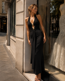 Black Gold Cutout Halter Mermaid Maxi Dress