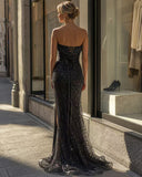 Aurora Black Sequin Strapless Mermaid Gown