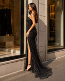 Aurora Black Sequin Strapless Mermaid Gown