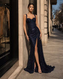 Celeste Navy Sequin Corset Mermaid Gown