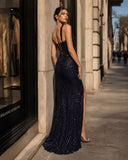 Celeste Navy Sequin Corset Mermaid Gown