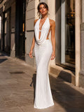 Seraphina White Cowl Neck Backless Maxi Dress