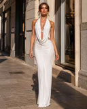 Seraphina White Cowl Neck Backless Maxi Dress