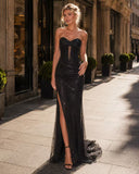 Aurora Black Sequin Strapless Mermaid Gown