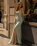 Isadora Sage Off-Shoulder Corset Maxi Gown