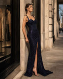 Celeste Navy Sequin Corset Mermaid Gown