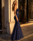 Celeste Navy Sequin Corset Mermaid Gown