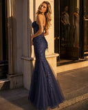 Celeste Navy Sequin Corset Mermaid Gown